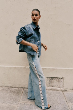 Джинсы Z1975 WIDE LEG с высокой посадкой и комбинированной вязкой крючком- Заказать в России