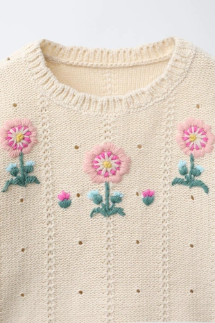 Трикотажный джемпер с вышивкой в виде цветов- Заказать в России