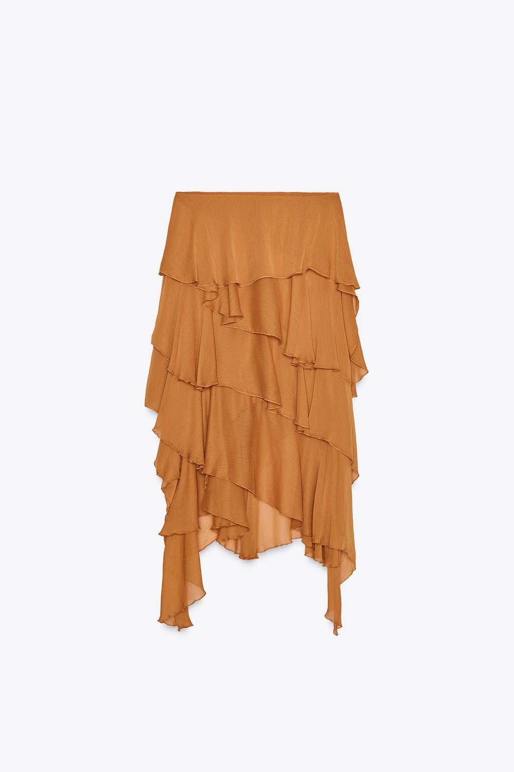 ЮБКА МИДИ С АСИММЕТРИЧНЫМИ ВОЛАНАМИ — ZW COLLECTION