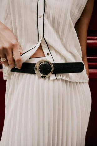 Плиссированная юбка миди с поясом- Заказать в России