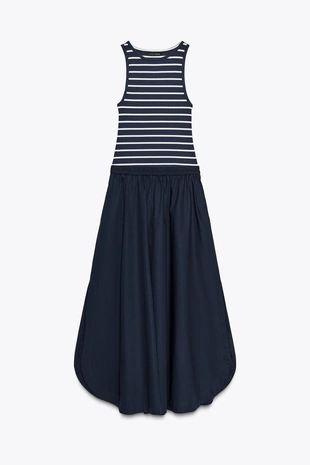 Комбинированное платье-миди из поплина- Заказать в России