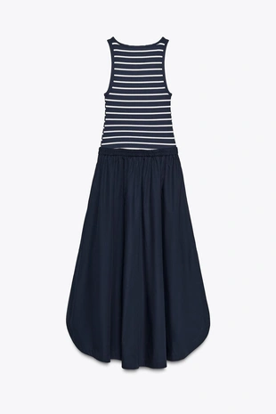 Комбинированное платье-миди из поплина- Заказать в России