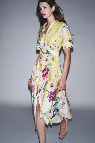 Платье миди с цветочным принтом и поясом- Заказать в России