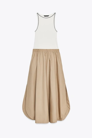 Комбинированное платье-миди из поплина