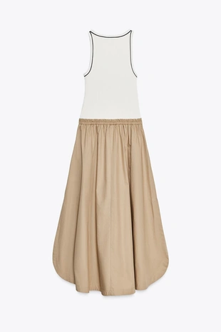 Комбинированное платье-миди из поплина