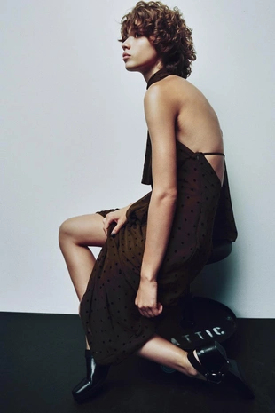 Длинное платье в горошек с платком- Заказать в России