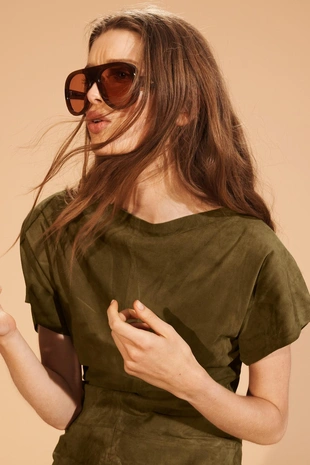 Платье из замши LIMITED EDITION с драпировкой- Заказать в России