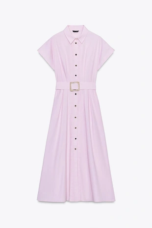 Платье-миди из поплина с ремнем- Заказать в России