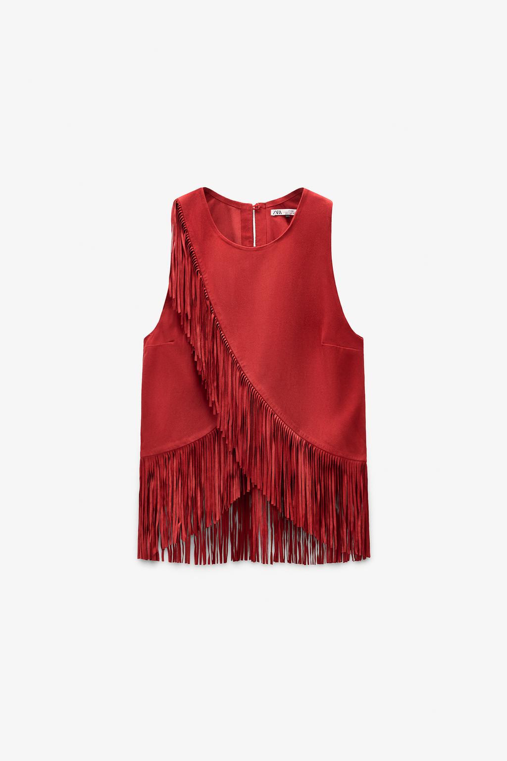 Zara Топ из замши ограниченной коллекции с бахромой - Цвет красный