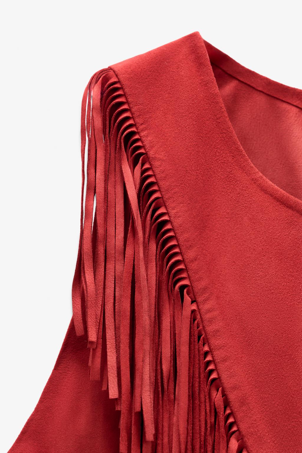 Zara Топ из замши ограниченной коллекции с бахромой - Цвет красный