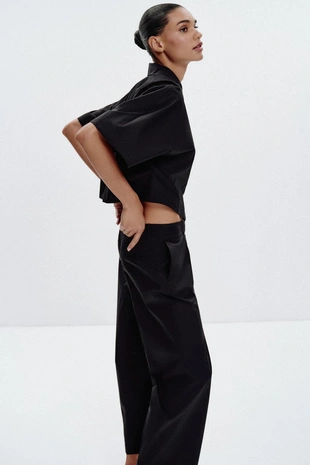 Рубашка из поплина с широкими рукавами- Заказать в России