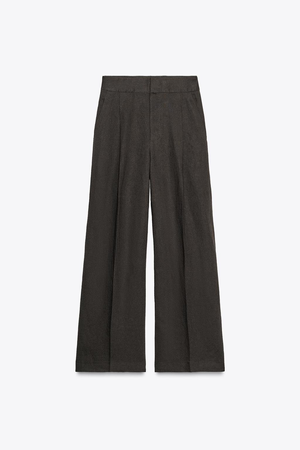 БРЮКИ ИЗ СМЕСОВОГО ЛЬНА С ЗАЩИПАМИ — ZW COLLECTION