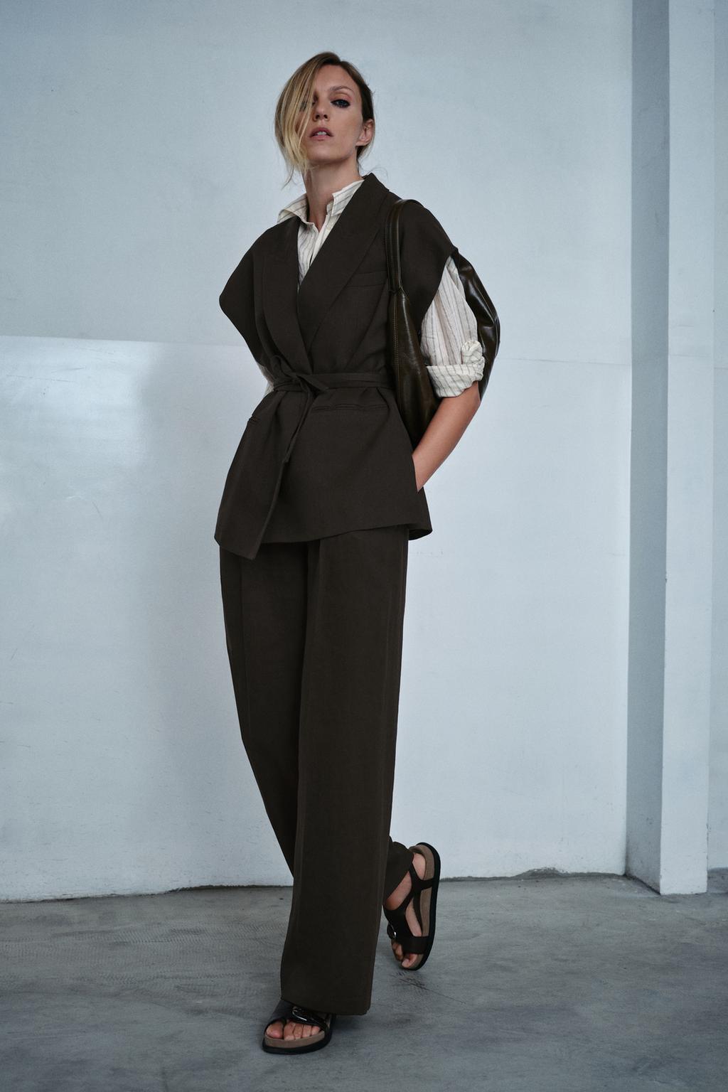 БРЮКИ ИЗ СМЕСОВОГО ЛЬНА С ЗАЩИПАМИ — ZW COLLECTION
