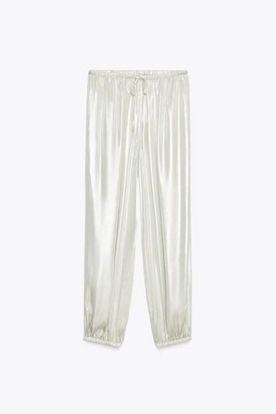 Брюки-бананы с эффектом фольги- Заказать в России