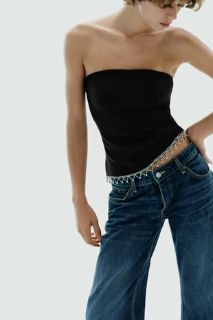 Топ без бретелей с отделкой драгоценностями- Заказать в России