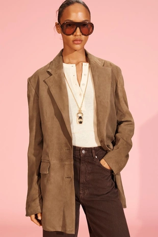 Эксклюзивный жакет из замши 100% натуральная кожа- Заказать в России