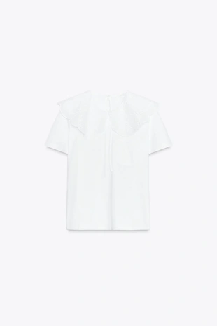 Футболка с круглым вышитым воротником- Заказать в России