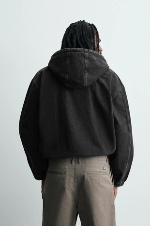 Куртка из ткани с эффектом потертости с капюшоном