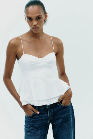 Комбинированный топ с баской- Заказать в России