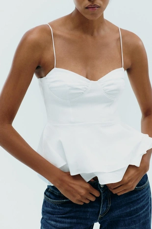 Комбинированный топ с баской- Заказать в России