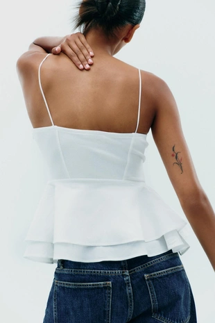 Комбинированный топ с баской- Заказать в России