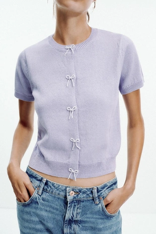 Трикотажный кардиган с бусинами- Заказать в России