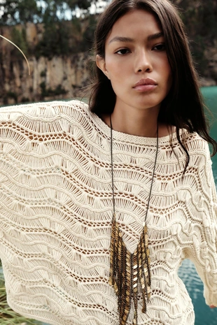 Джемпер ажурной вязки- Заказать в России