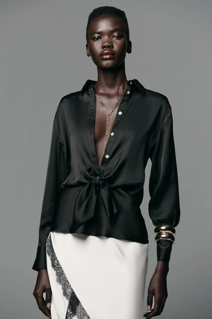 Купить Zara Атласная рубашка с узлом