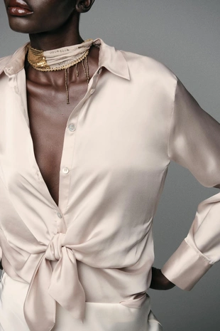 Cava | 8653/335/307 - Zara Атласная рубашка с узлом