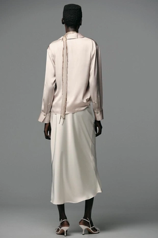 Атласная рубашка с узлом- Заказать в России