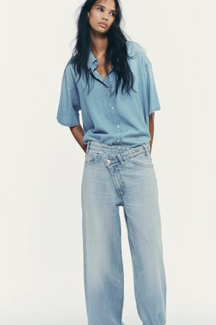 Light blue | 0250/261/406 - Zara Укороченная джинсовая рубашка TRF