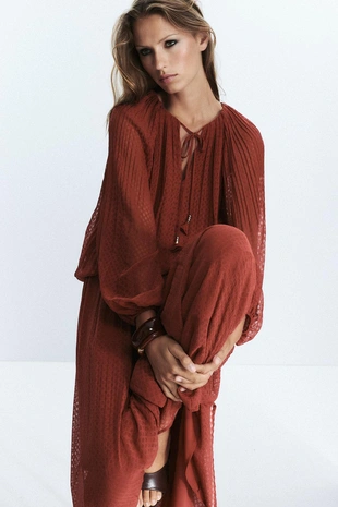 Плиссированная блуза с кисточками- Заказать в России