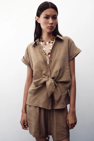 Купить Zara Рубашка с узлом и короткими рукавами