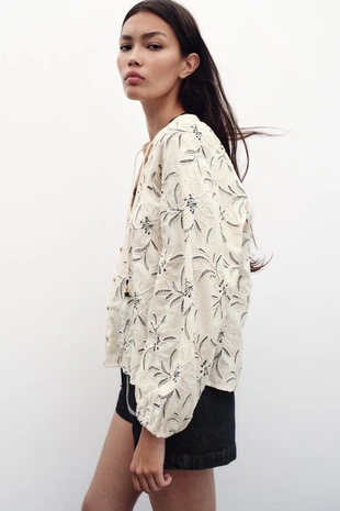 Блуза в рустикальном стиле с вышивкой и текстурой- Заказать в России