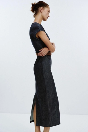 Приталенное платье-миди с поясом- Заказать в России