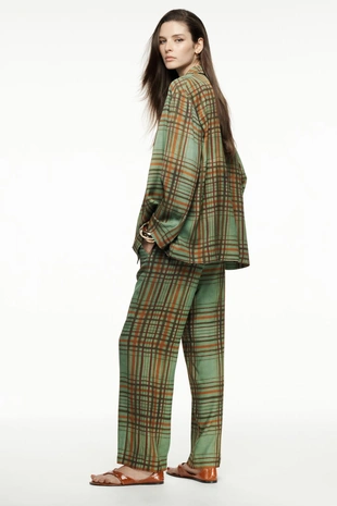 Green | 8355/032/500 - Zara Укороченные клешеные брюки в клетку — ZW COLLECTION