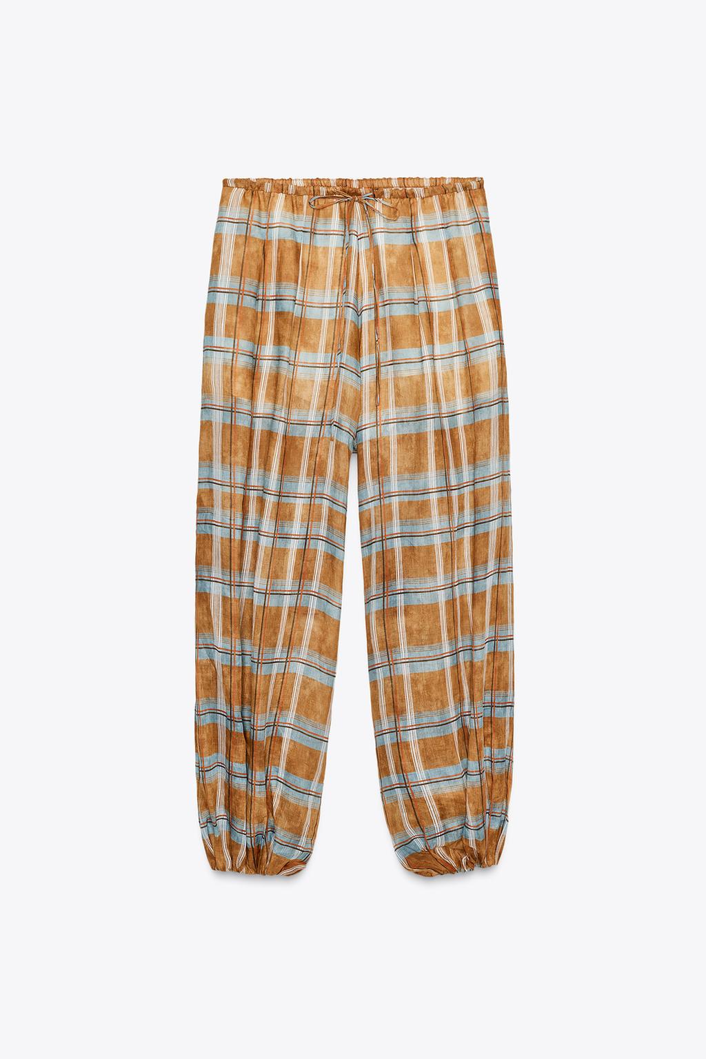 БРЮКИ ИЗ РАМИ В КЛЕТКУ С ПРИСБОРЕННЫМИ МАНЖЕТАМИ — ZW COLLECTION