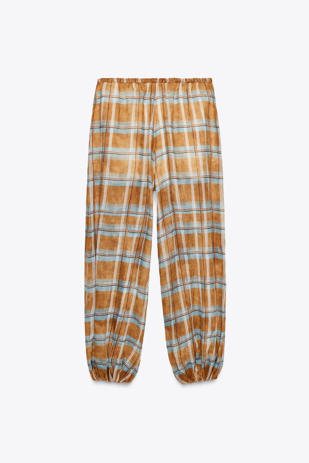 БРЮКИ ИЗ РАМИ В КЛЕТКУ С ПРИСБОРЕННЫМИ МАНЖЕТАМИ — ZW COLLECTION