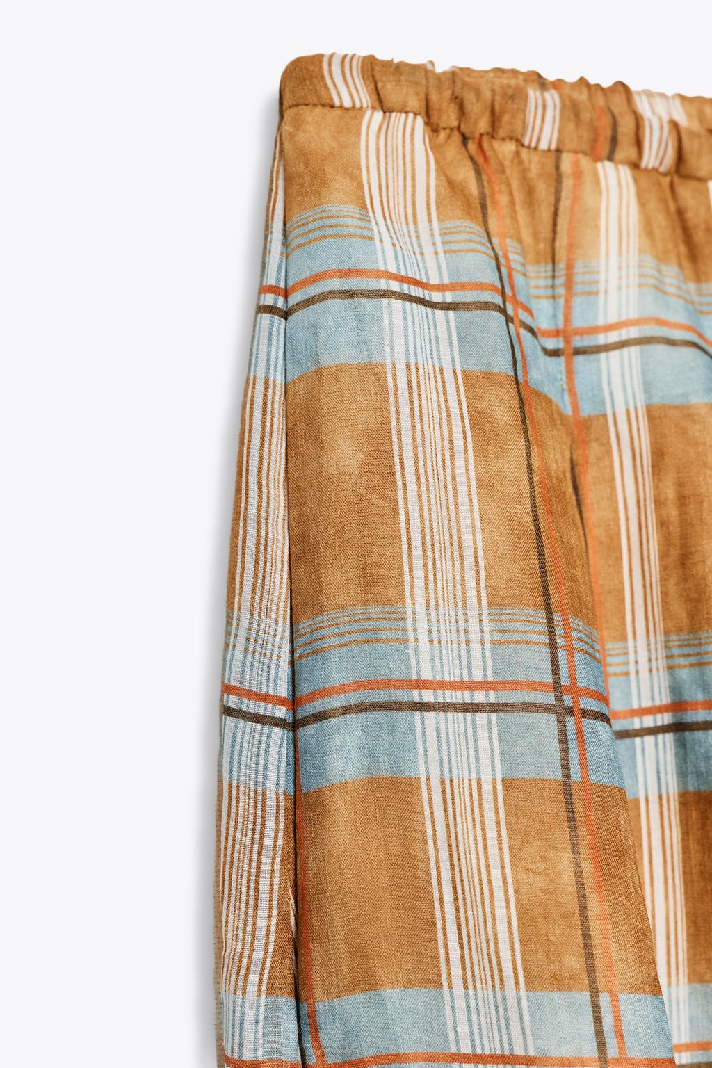 БРЮКИ ИЗ РАМИ В КЛЕТКУ С ПРИСБОРЕННЫМИ МАНЖЕТАМИ — ZW COLLECTION