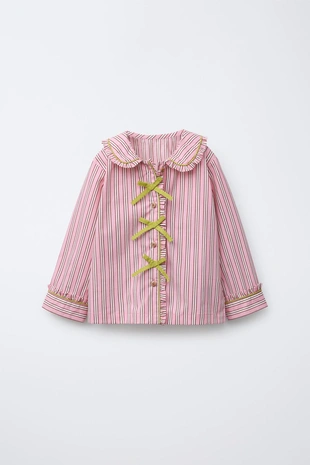 3-6 лет/ пижама: рубашка с бантами и брюки в полоску- Заказать в России