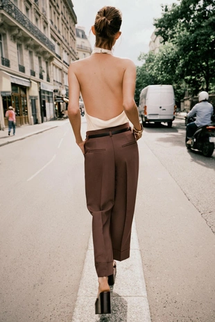 Брюки с отворотами и ремнем- Заказать в России