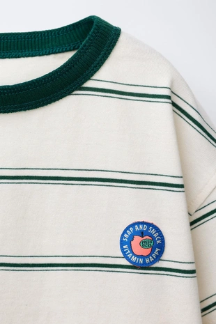 Green stripe | 5643/525/390 - Zara Футболка в полоску с нашивкой