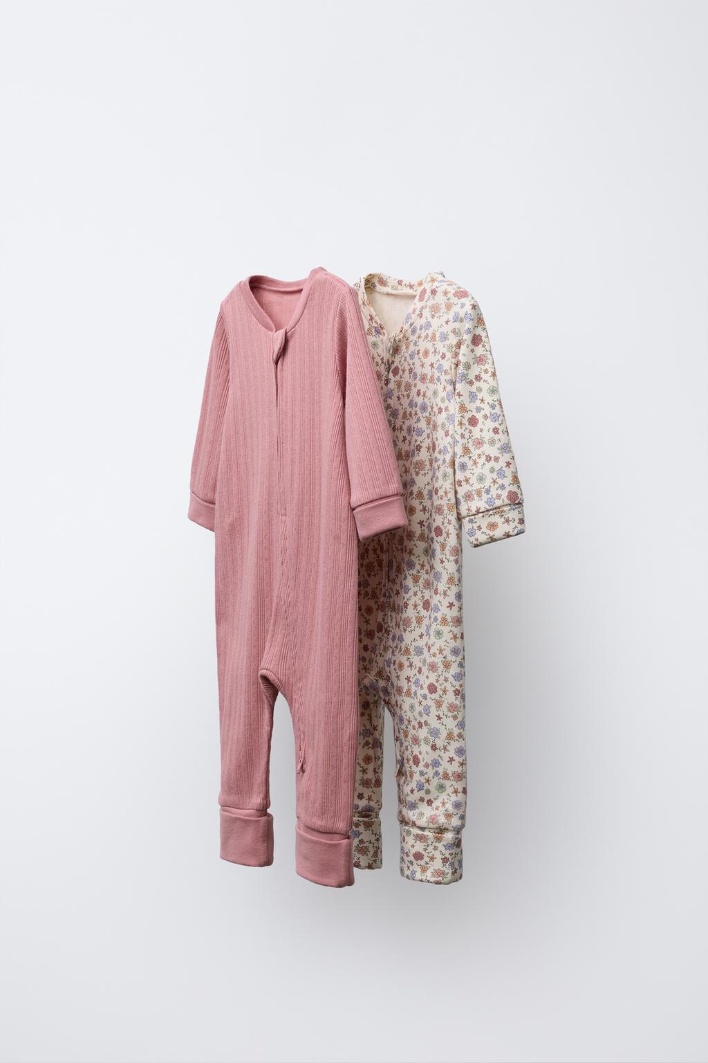 TWO-PACK OF FLORAL CONVERTIBLE FOOTED SLEEPSUITS