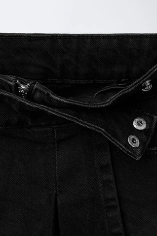 Black | 5252/708/800 - Zara Джинсовая юбка-шорты со складками