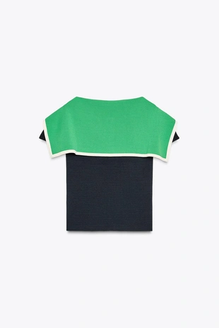 Трикотажный топ с комбинированными лацканами- Заказать в России