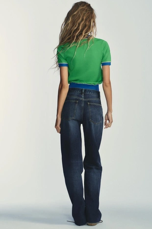 Комбинированный трикотажный топ-поло с короткими рукавами- Заказать в России