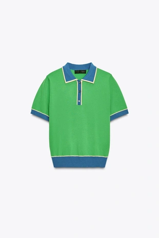 Комбинированный трикотажный топ-поло с короткими рукавами- Заказать в России