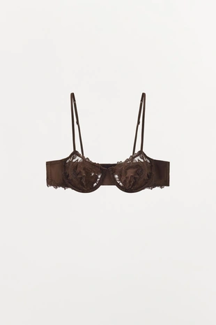 Атласный бюстгальтер с вышивкой и кружевом- Заказать в России