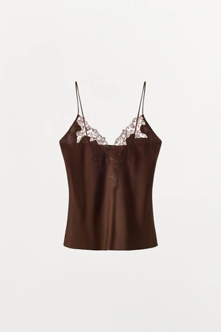 Атласный топ с вышивкой и кружевом- Заказать в России