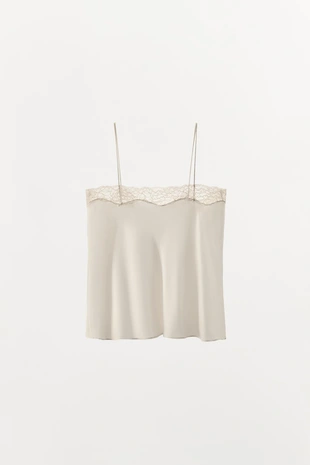 Шелковый топ с кружевом- Заказать в России